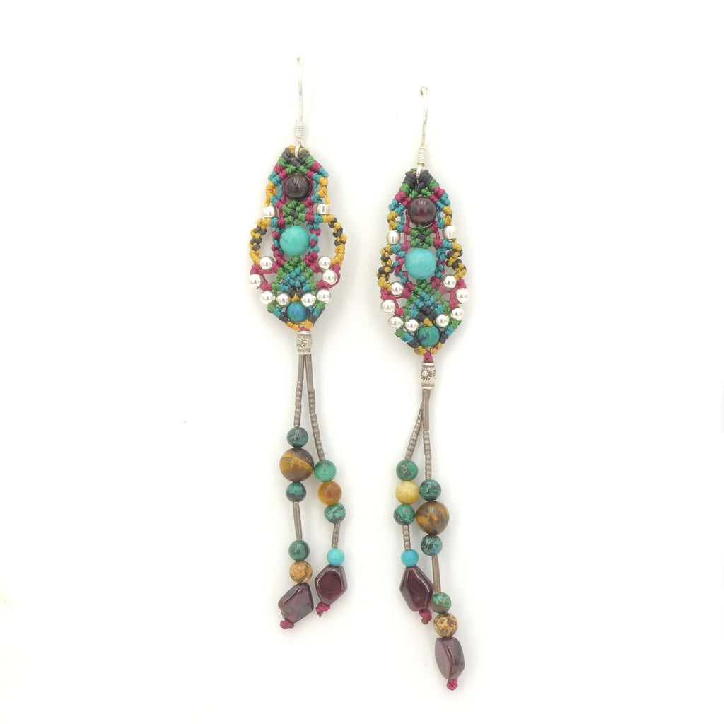 Sterling Silver Isha Elafi Turquoise & Garnet Nomadic Knotwork Earrings