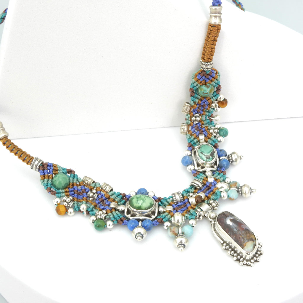Sterling Silver Isha Elafi Opal & Turquoise Nomadic Knotwork Necklace