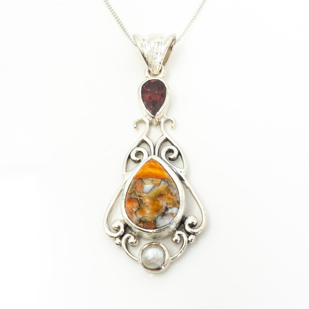 S/S Spiny Oyster Garnet Pearl Pendant