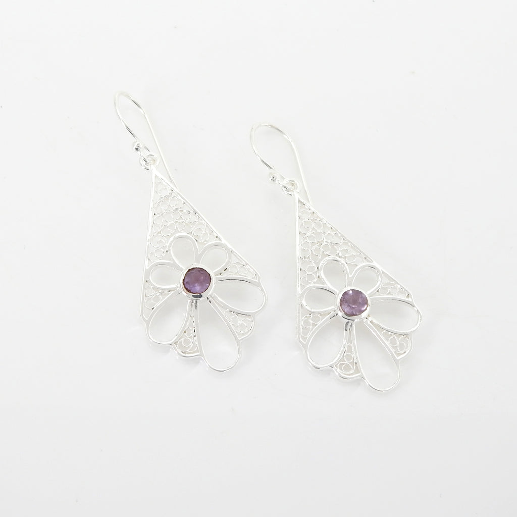 Sterling Silver Amethyst Flower Earrings