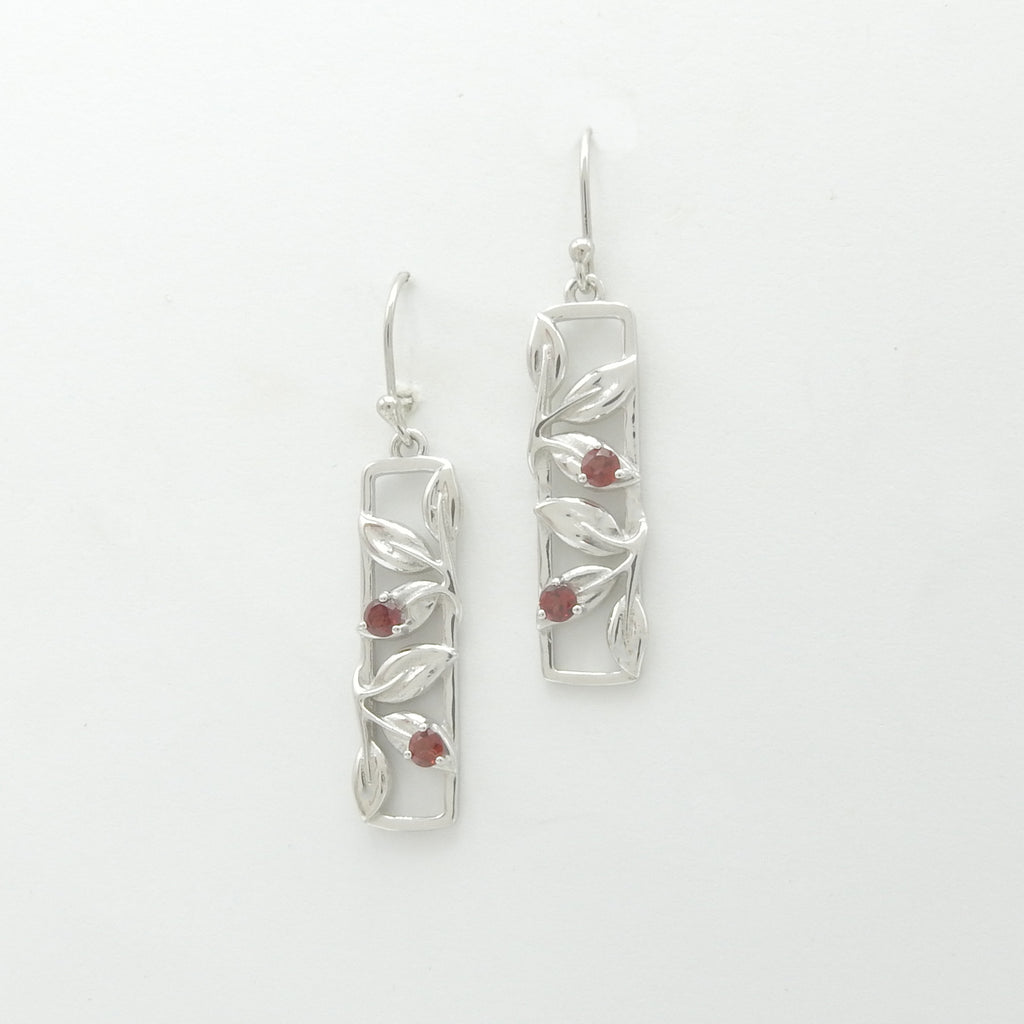 Sterling Silver Botanical Garnet Earrings