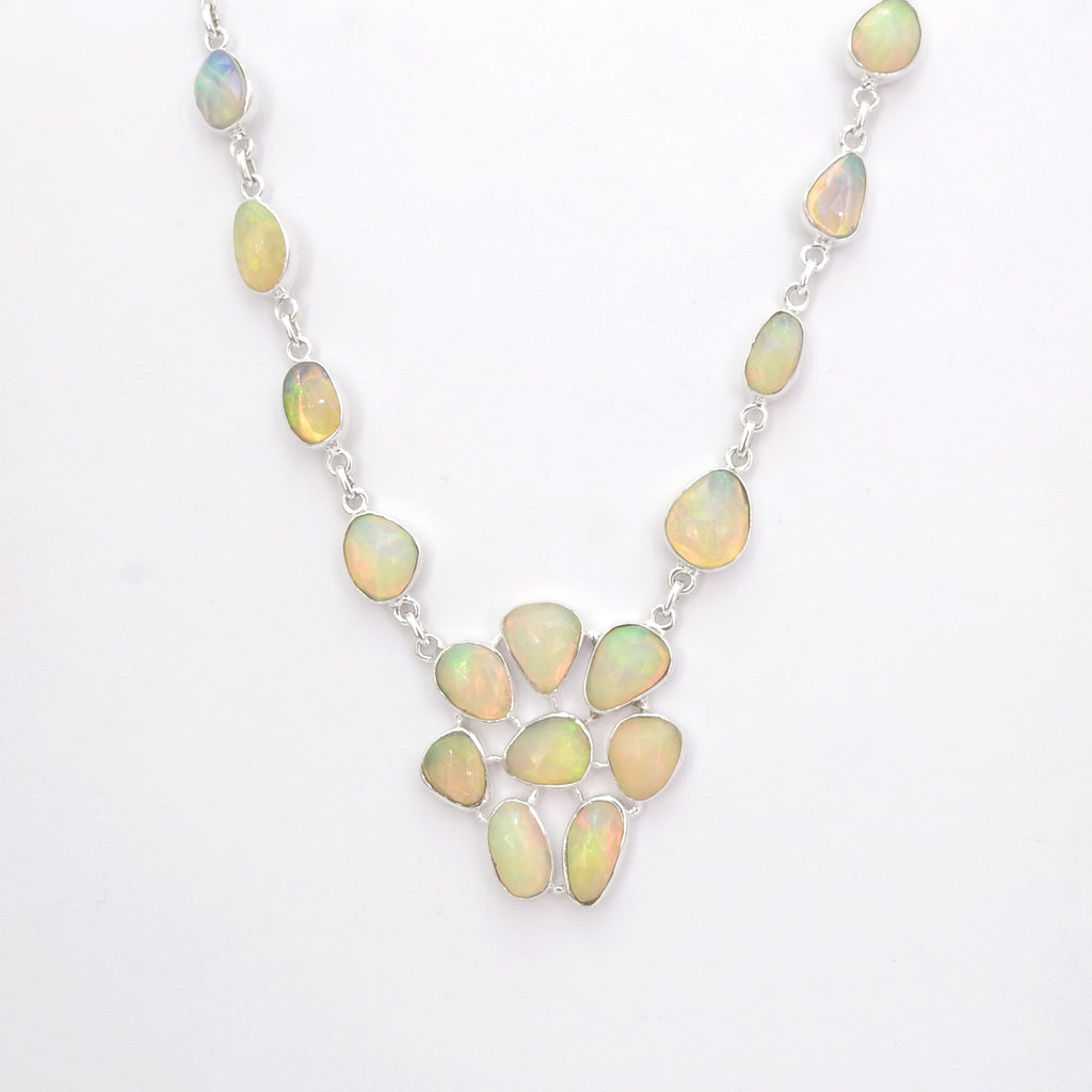 Sterling Silver Large Created Opal Necklace