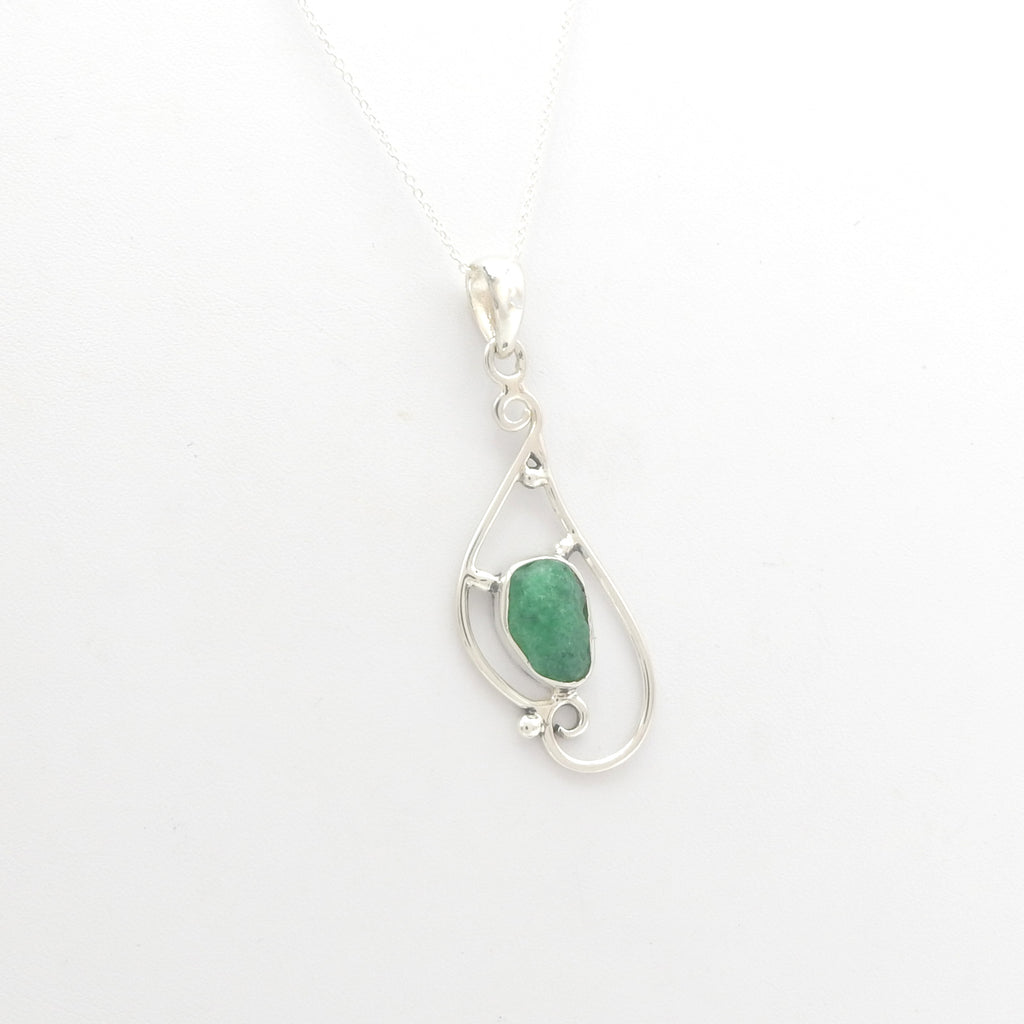Sterling Silver Rough Emerald Pendant