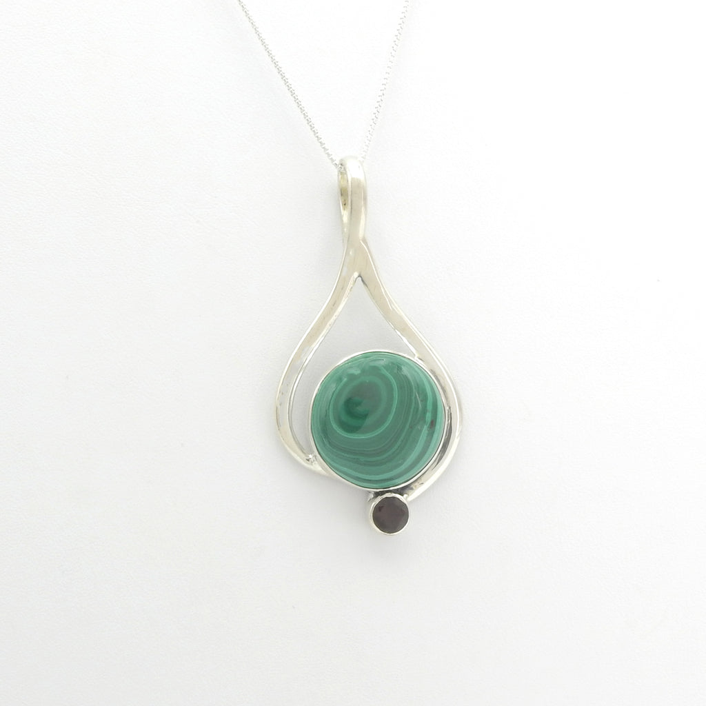 Sterling Silver Malachite & Smoky Quartz Pendant