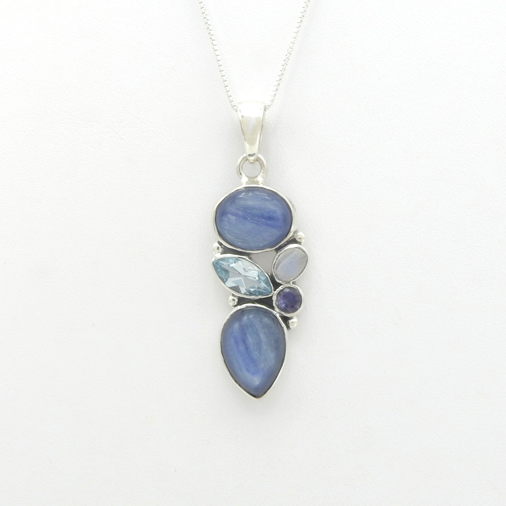 Sterling Silver Kyanite, Blue Topaz, Iolite & Moonstone Pendant