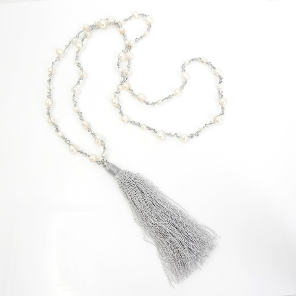 Pearl & Crystal Necklace With Tassel