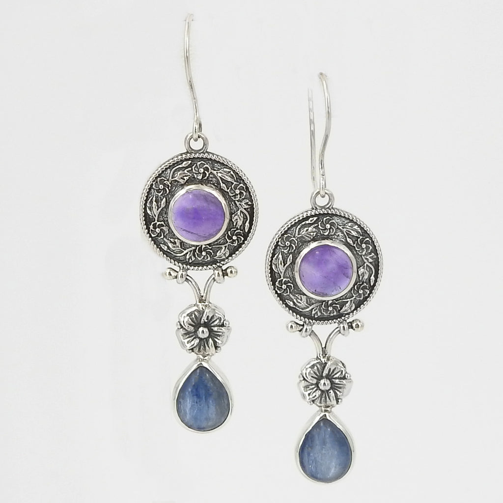 Sterling Silver Amethyst & Kyanite Earrings