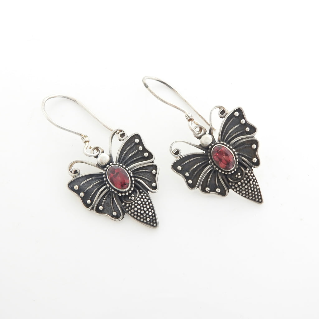 Sterling Silver Butterfly & Garnet Earrings