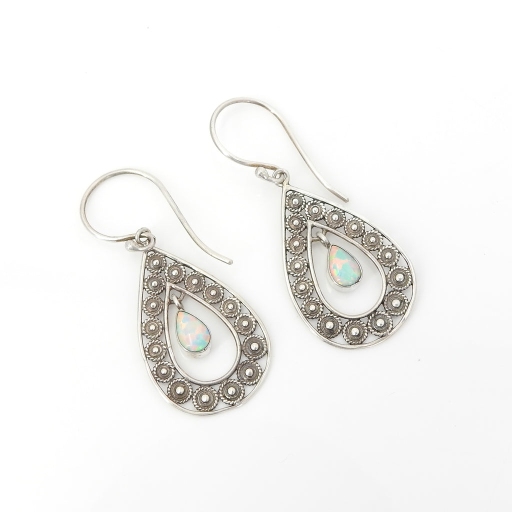 Sterling Silver Filigree Created Opal Earring