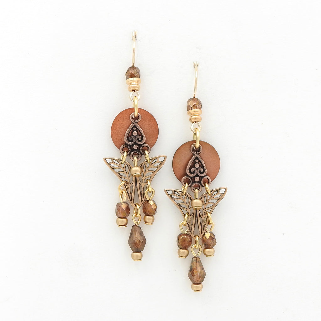 Antique Gold & Amber Color Crystal Earrings