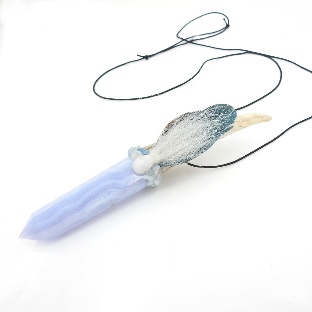 Healing Necklace of Antler & Blue Lace Agate For Peace