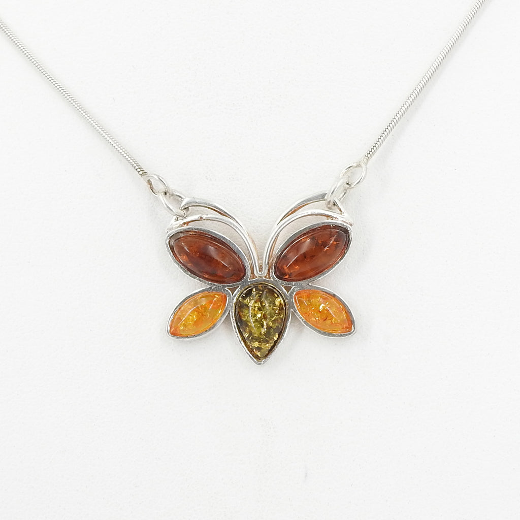 S/S Mixed Amber Butterfly Necklace
