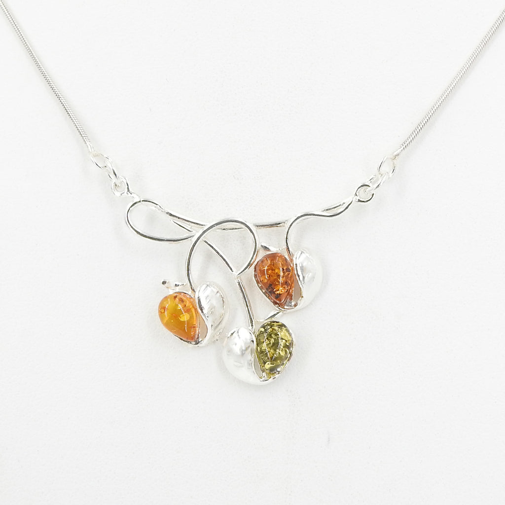 S/S Mixed Amber 1/2 Heart Necklace