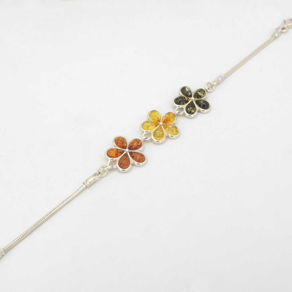Sterling Silver Amber Flower Bracelet