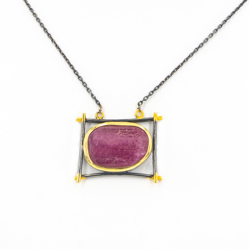 S/S Ruby Rectangle Necklace