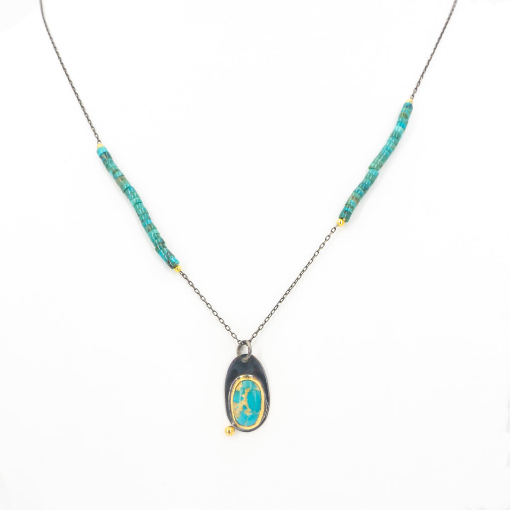 S/S Turquoise W Turquoise Bead Necklace