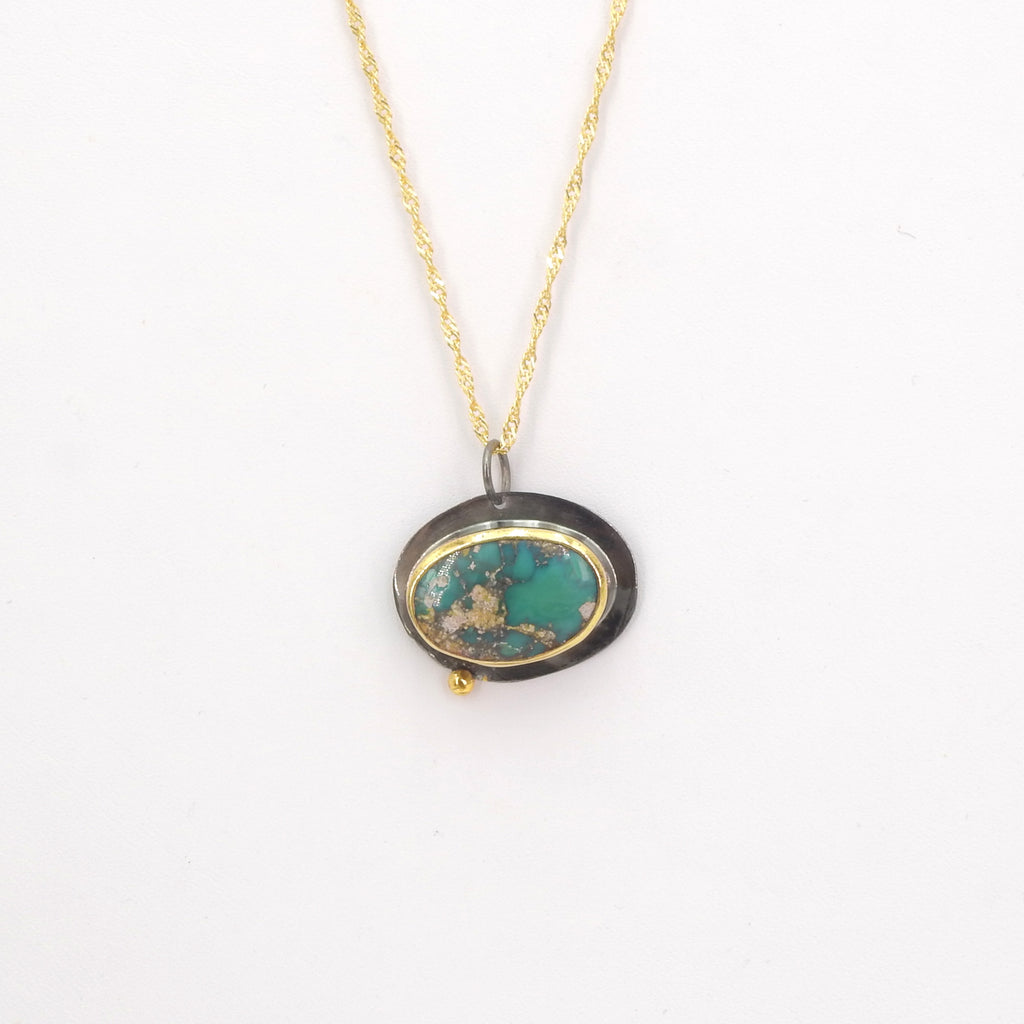 Sterling Silver Two Tone Turquoise Necklace