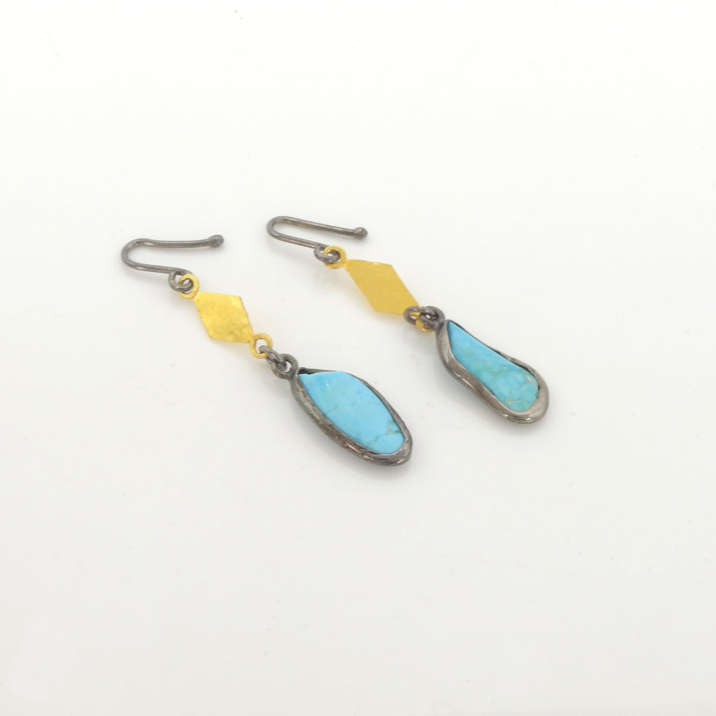 Sterling Silver Two Tone Turquoise Earrings