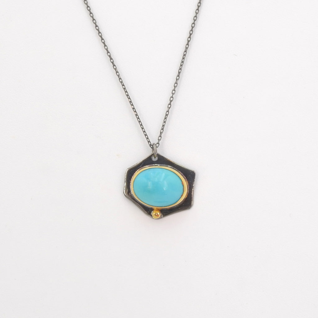 Sterling Silver Two Tone Turquoise Necklace