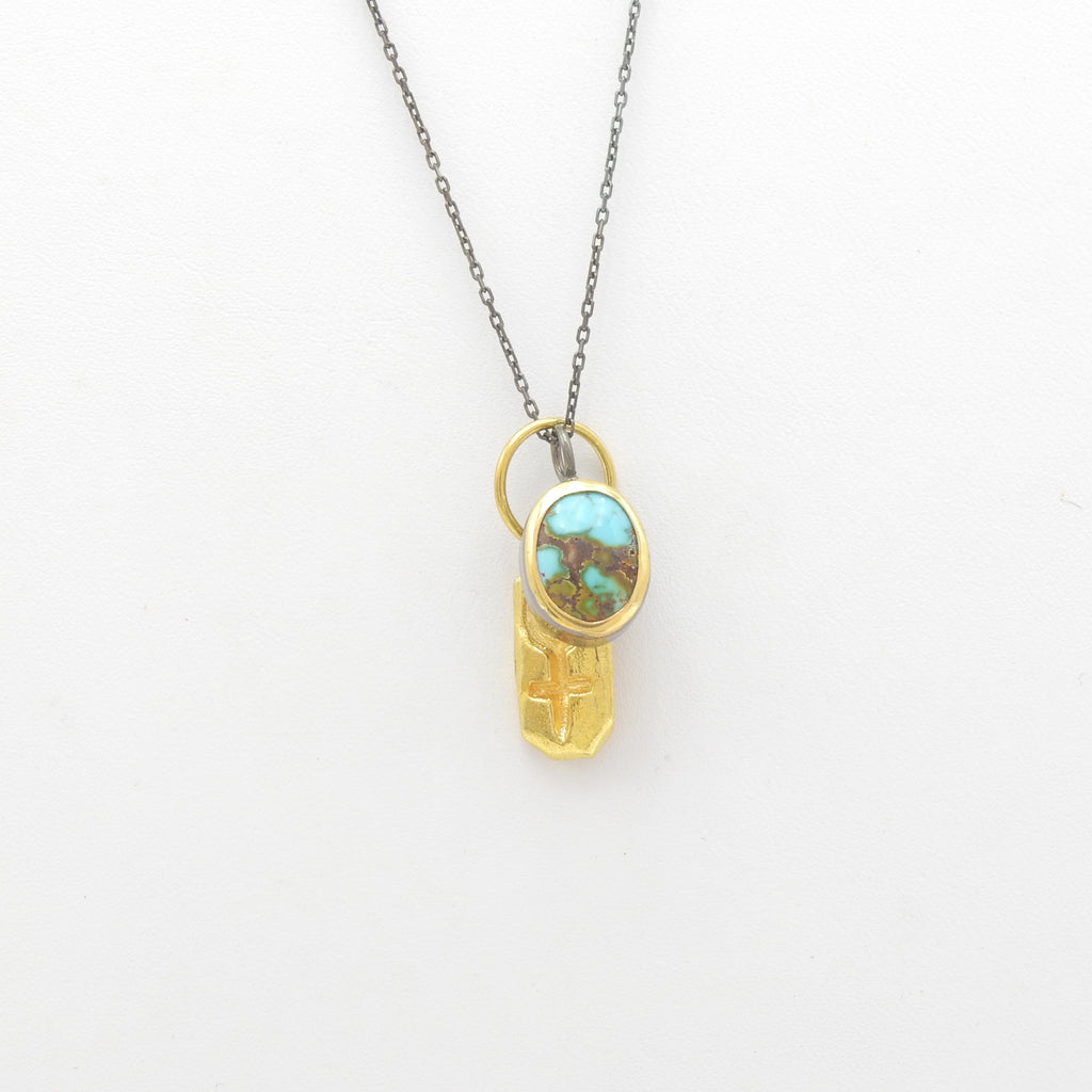 Sterling Silver Two Tone Turquoise & Ankh Charm Necklace
