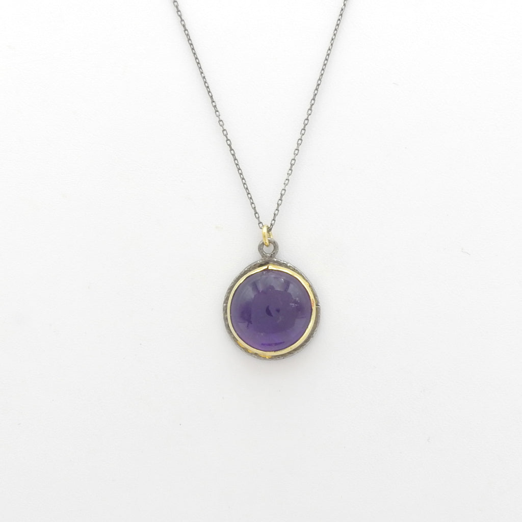 Sterling Silver Round Two Tone Amethyst Necklace