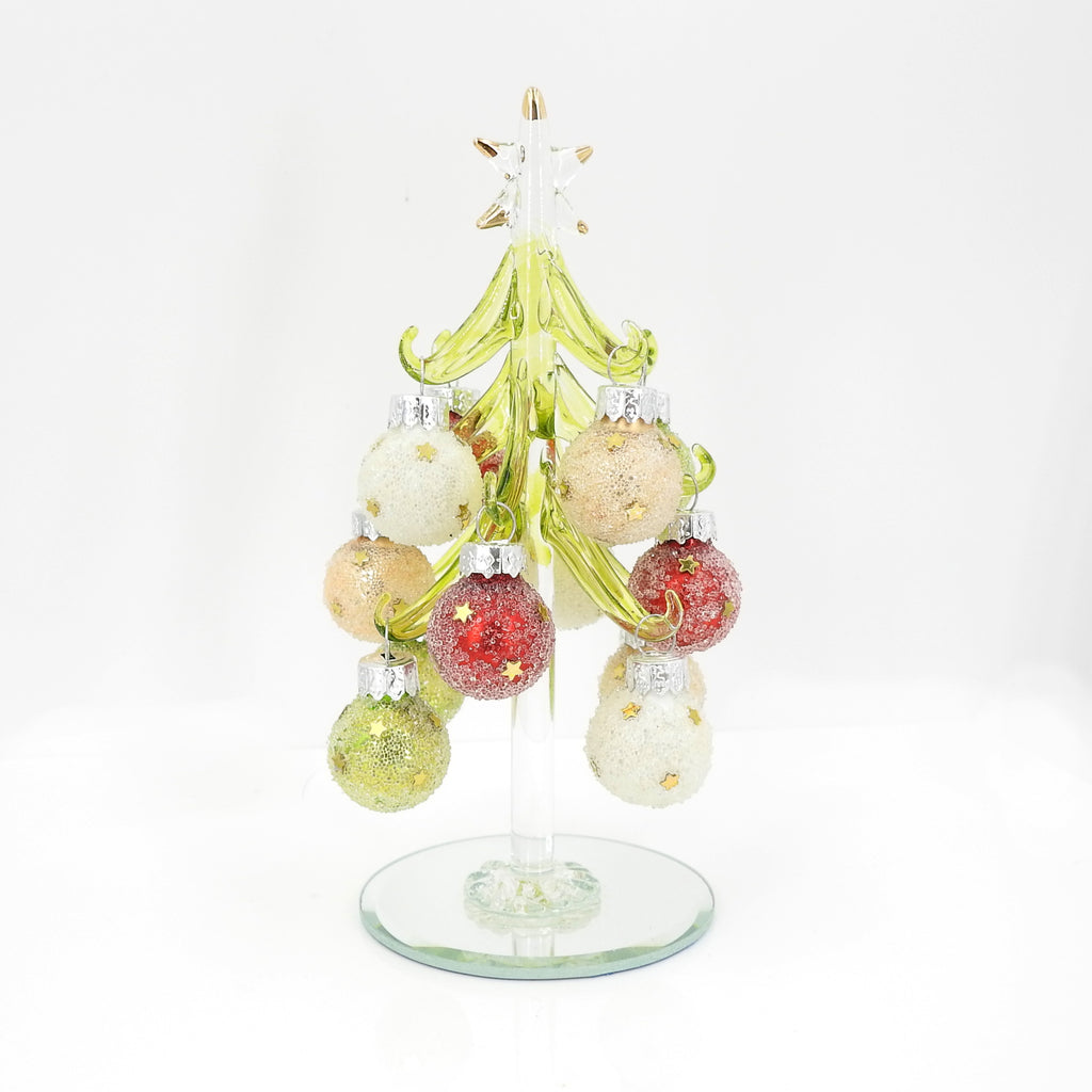 6" Glass Holiday Tree With Pale Ornaments