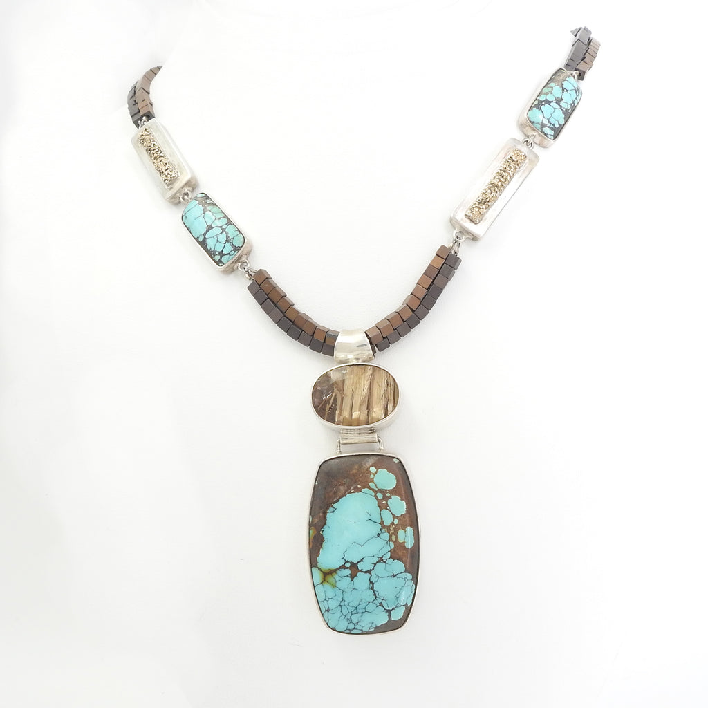 Sterling Silver Turquoise & Rutilated Quartz Necklace