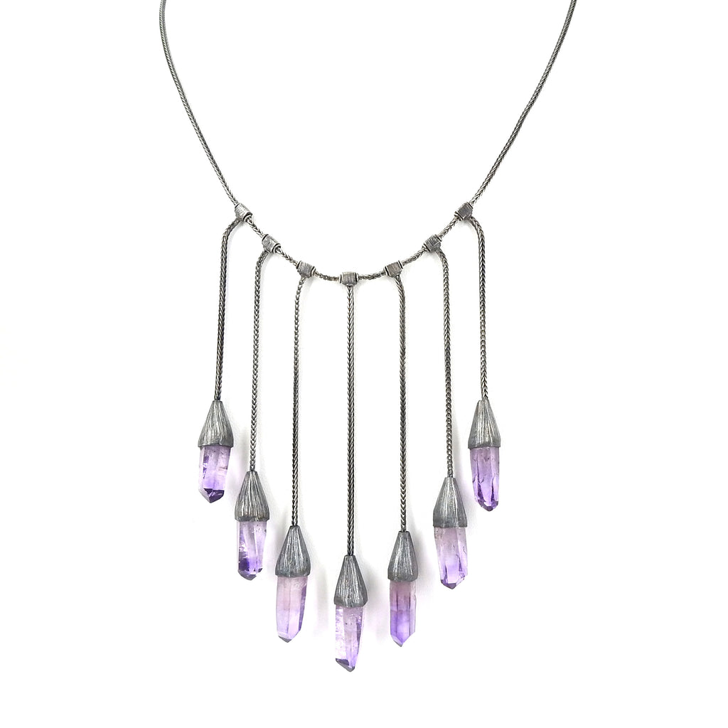 Sterling Silver Oxidized 7 Pointed Amethyst Necklace