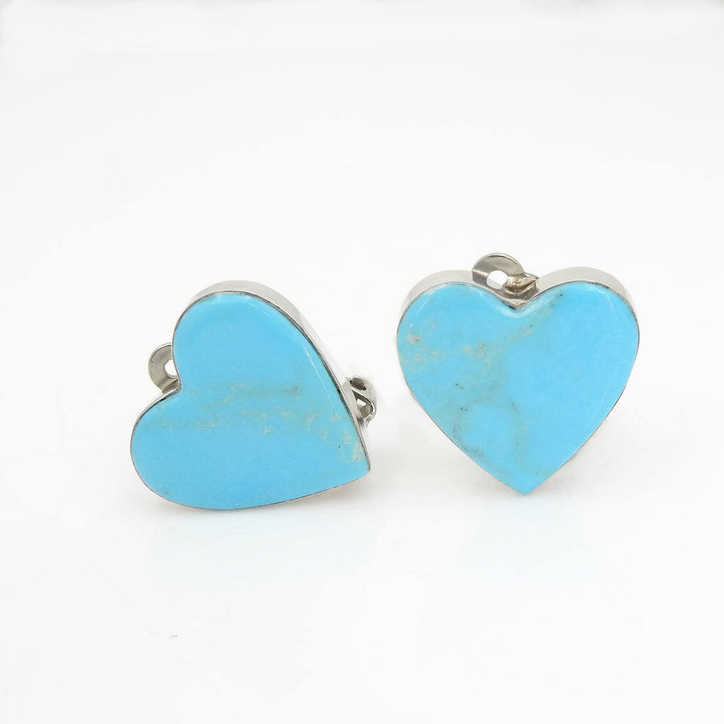Sterling Silver Turquoise Heart Clip-On Earrings