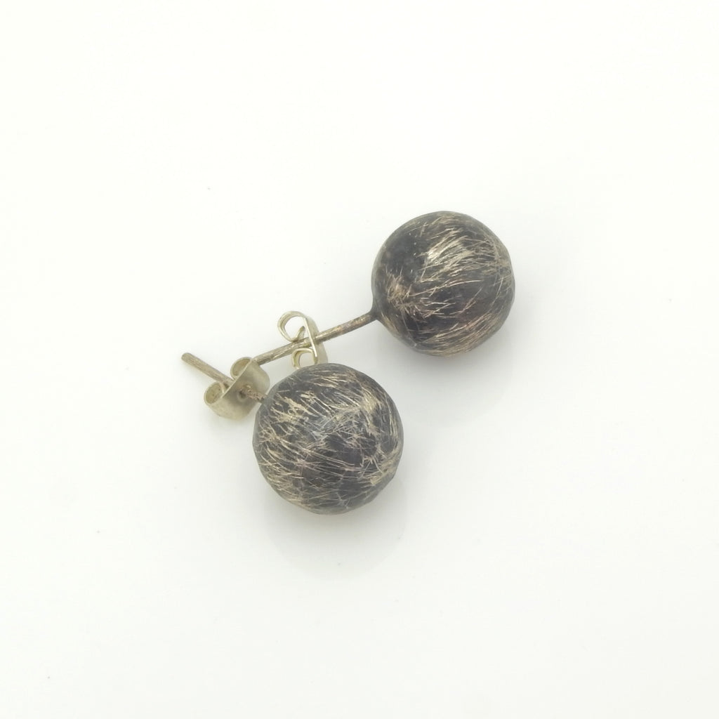Sterling Silver Oxidized Sphere Post Earrings