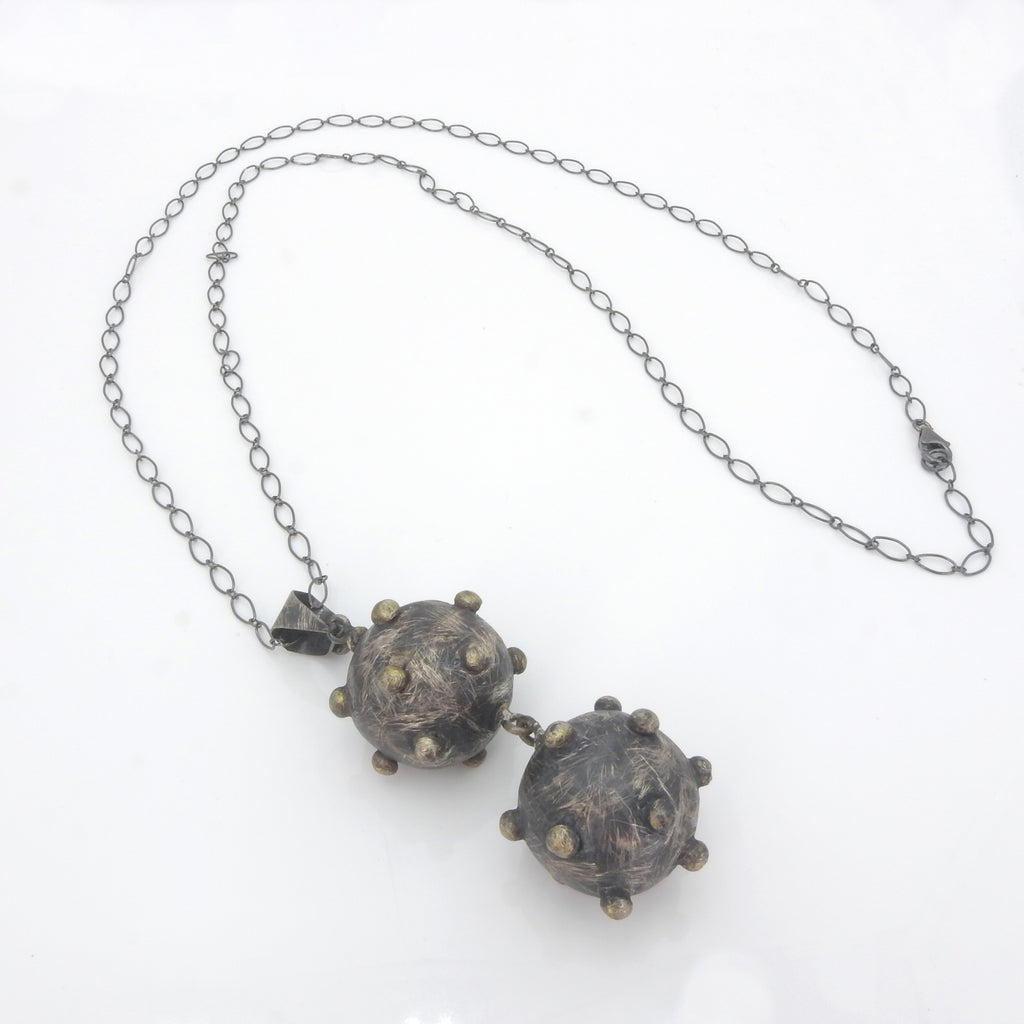 Sterling Silver Oxidized Double Spiked Ball Necklace