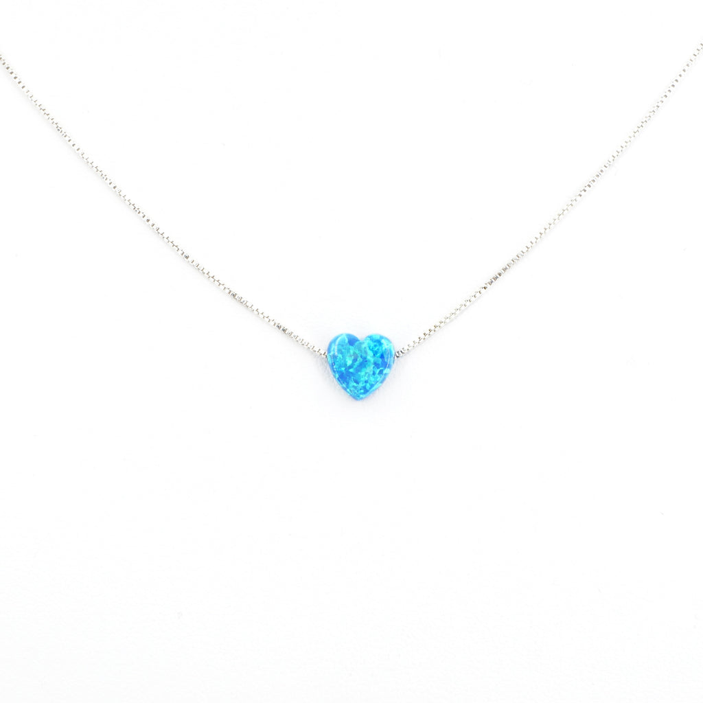 Sterling Silver Created Opal Heart Necklace