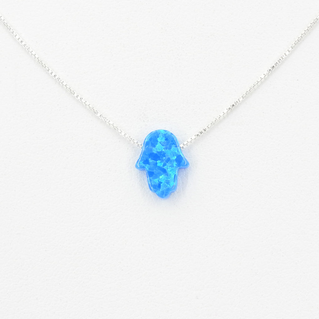 Sterling Silver Created Opal Hamsa Necklace