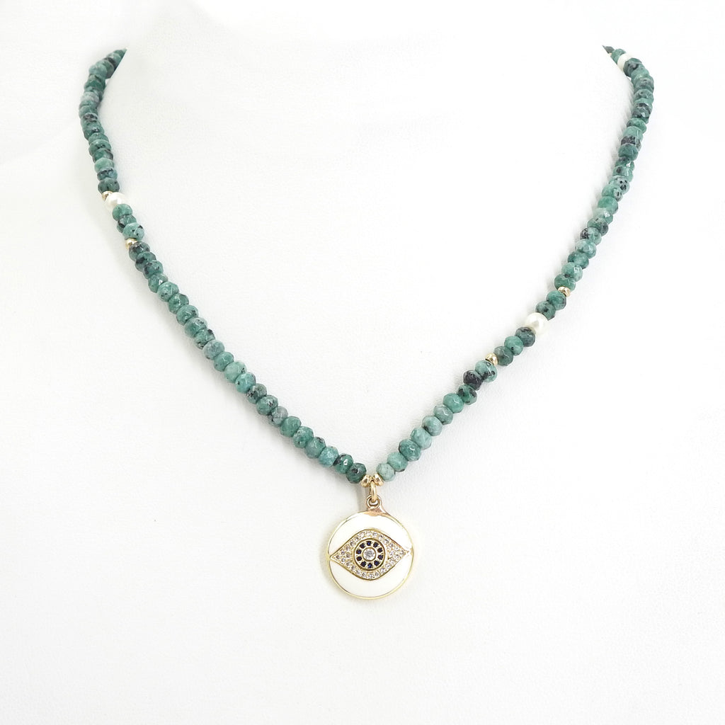 Amazonite & Pearl w/ Evil Eye Necklace