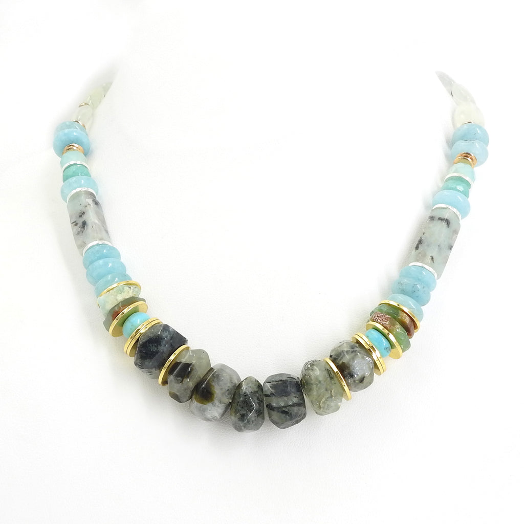 Amazonite, Jade, & Aquamarine Beaded Necklace