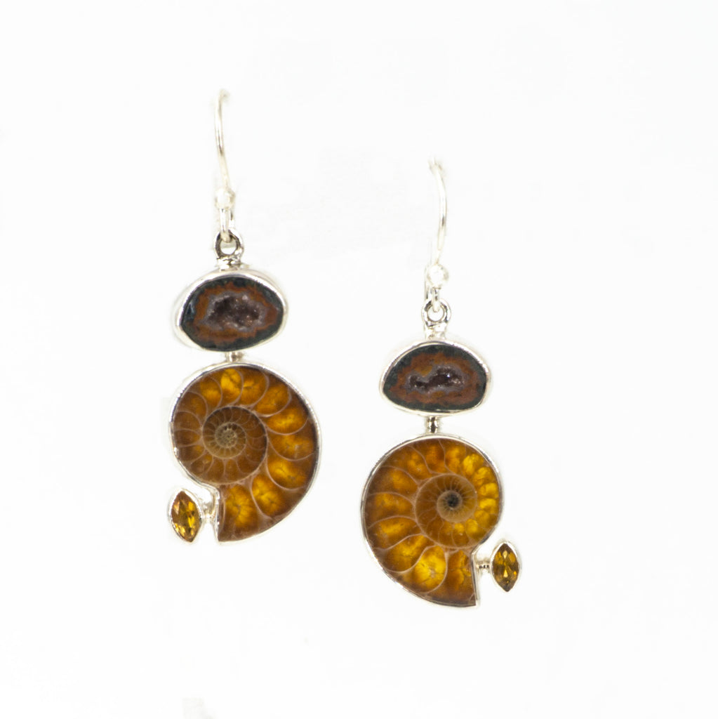 S/S Ammonite Citrine Geode Earring