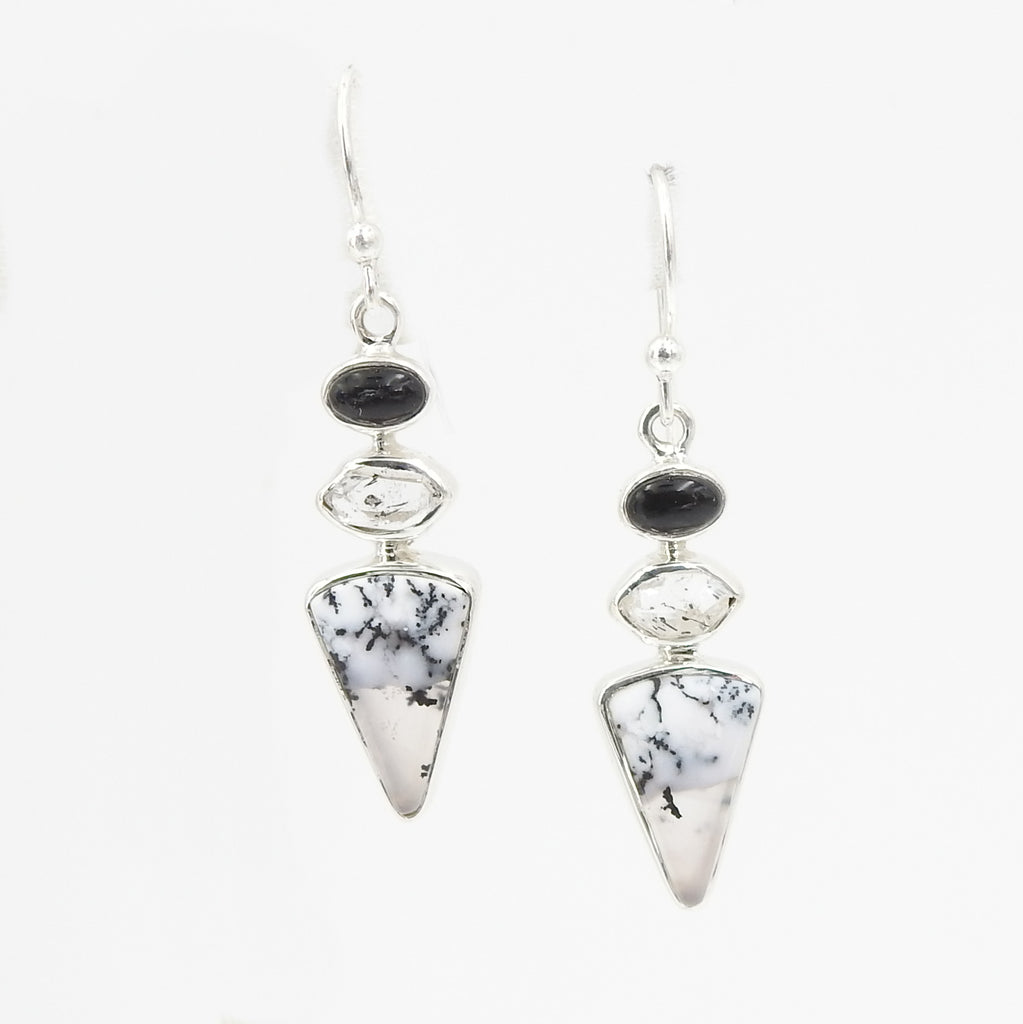 Sterling Silver Dendrite Onyx & Herkimer Diamond Earrings