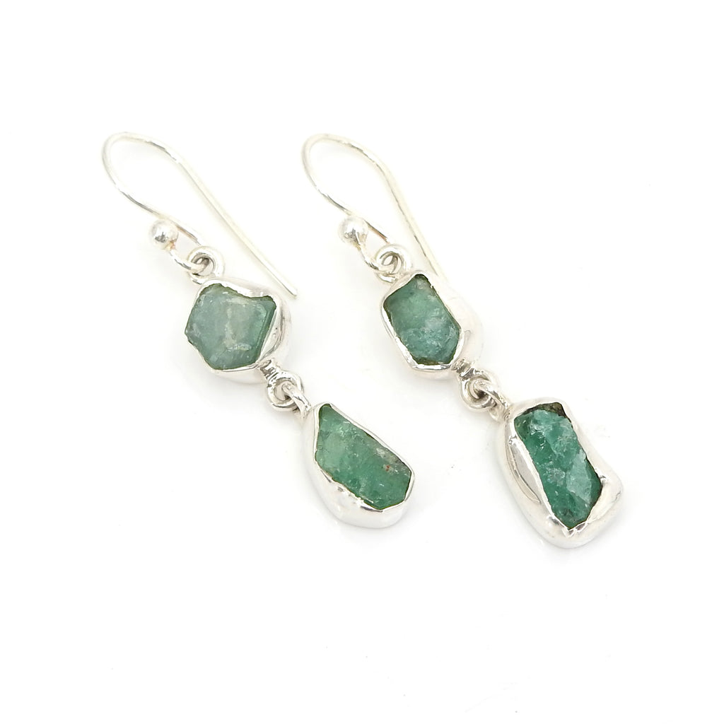 Sterling Silver Rough Cut Emerald Earrings