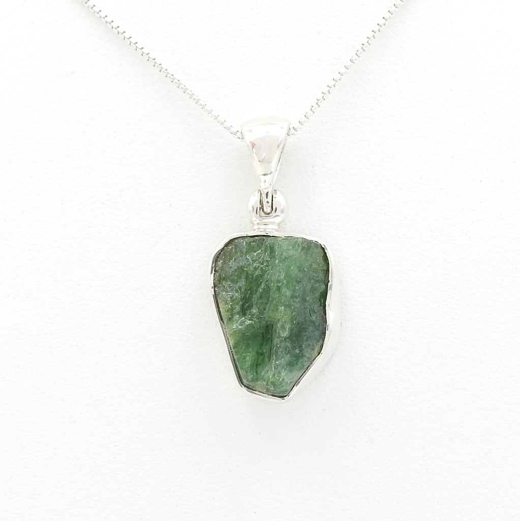 Sterling Silver Rough Cut Emerald Pendant