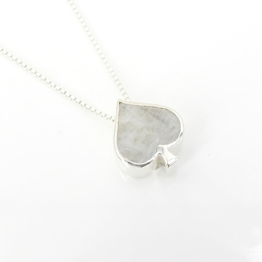 Sterling Silver Spade Rainbow Moonstone Necklace