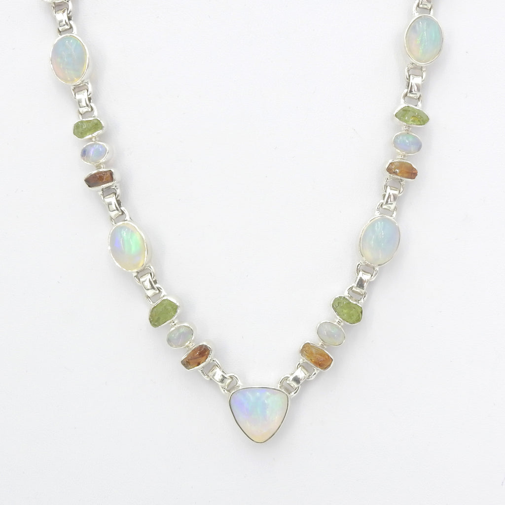 Sterling Silver Ethiopian Opal, Peridot, & Citrine Necklace
