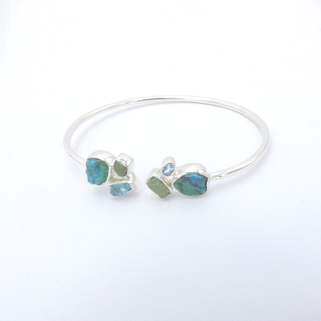 Sterling Silver Chrysocolla, Emerald, Apatite, & Blue Topaz Cuff Bracelet