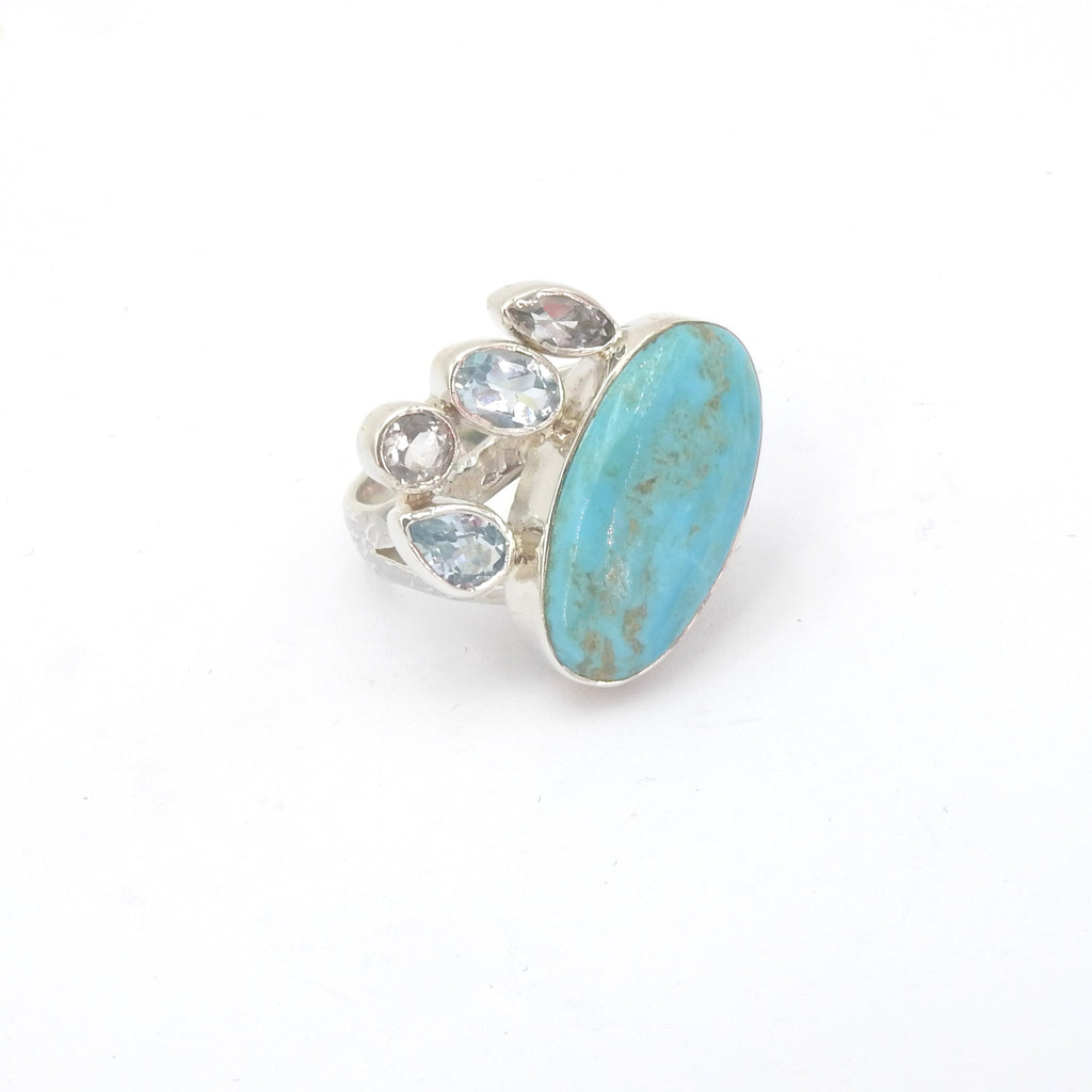 Sterling Silver Turquoise, Blue & White Topaz Ring SZ 7