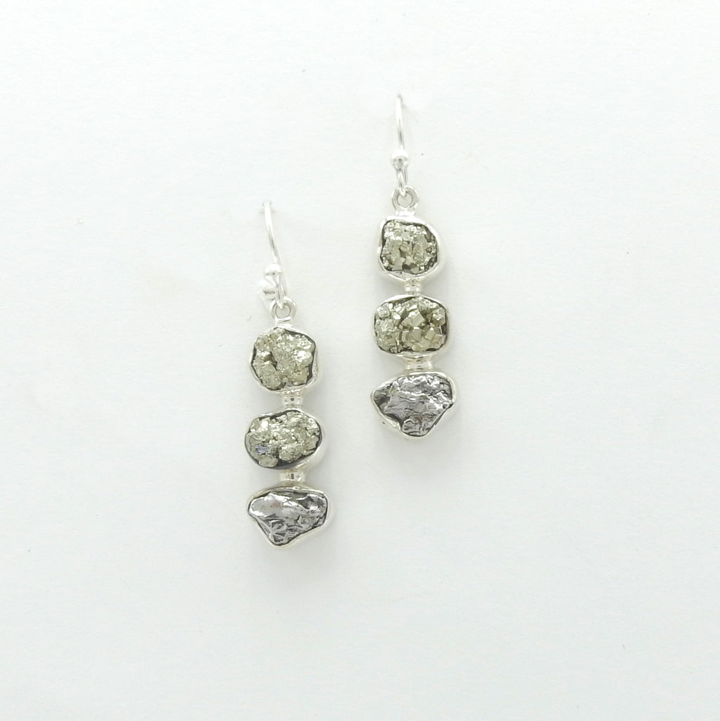 Sterling Silver Pyrite & Meteorite Dangle Earrings