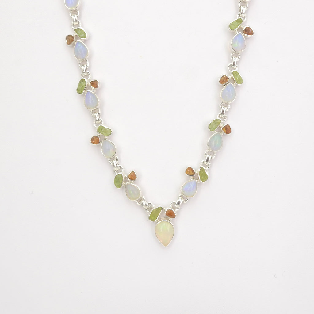 Sterling Silver Ethiopian Opal, Peridot & Citrine Necklace