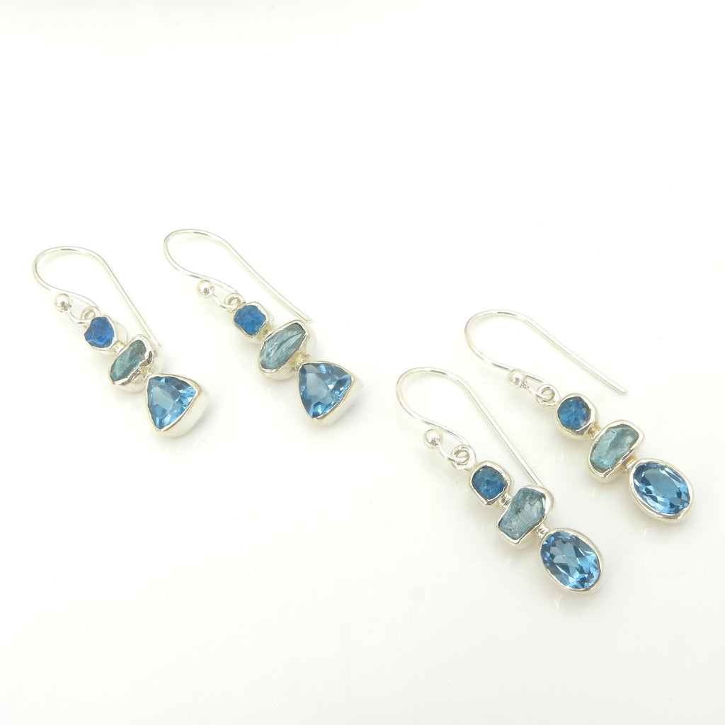 Sterling Silver Blue Topaz, Apatite Earrings