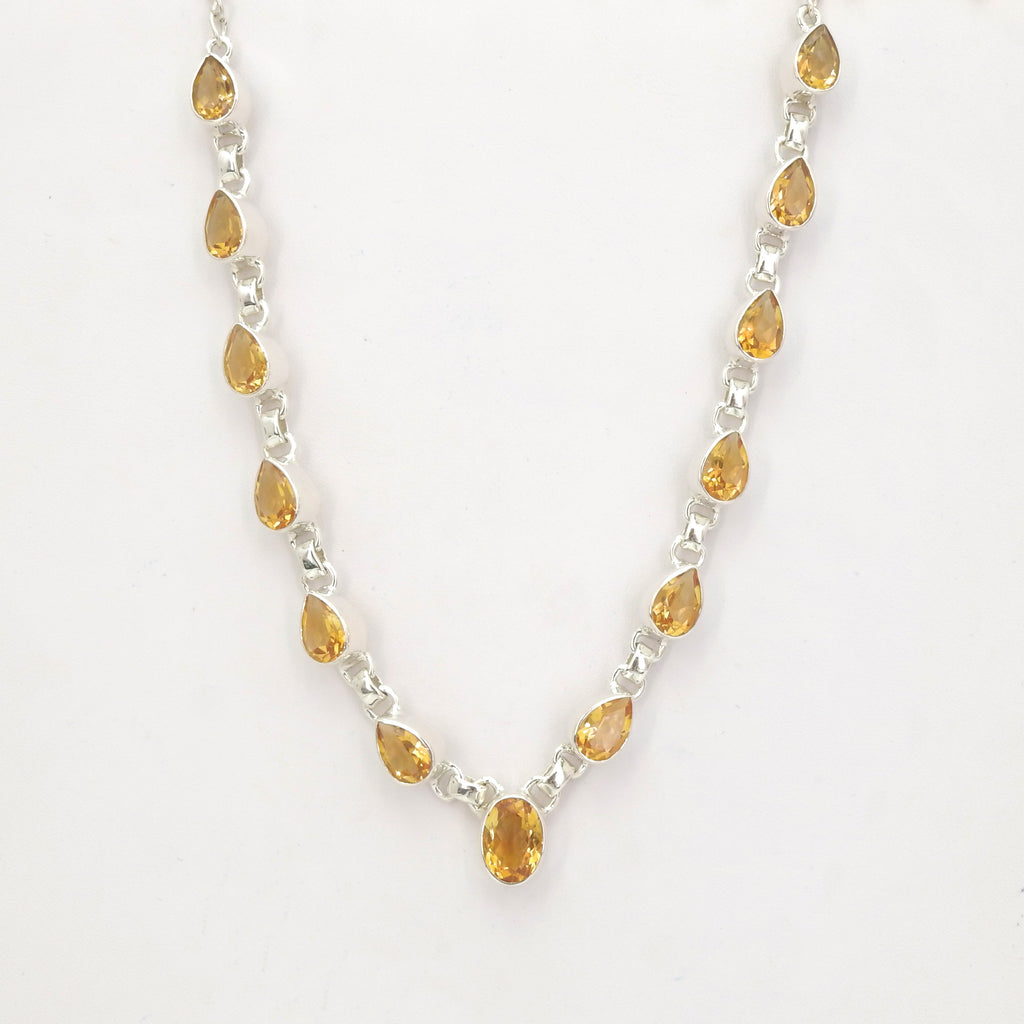 Sterling Silver Faceted Citrine Statement Necklace