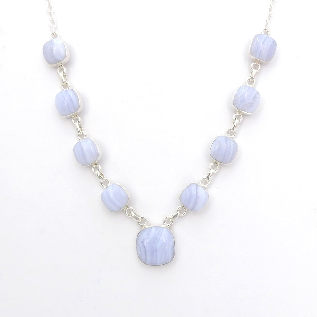 Sterling Silver Blue Lace Agate Statement Necklace