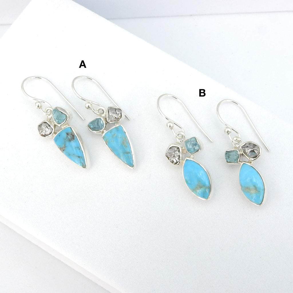 Sterling Silver Turquoise, Apatite & Meteorite Earrings