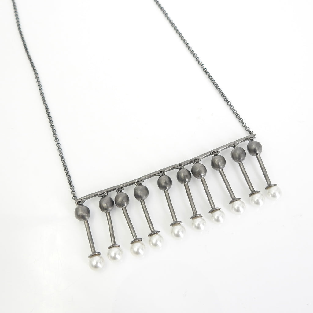 Metal Bar Necklace w/ Cultured Pearl